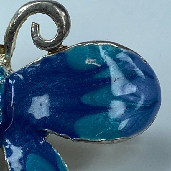 Silver & Shade of Blue Enameled Butterfly Pin Brooch Jewelry Rhinestone Accents - Picture 5 of 16